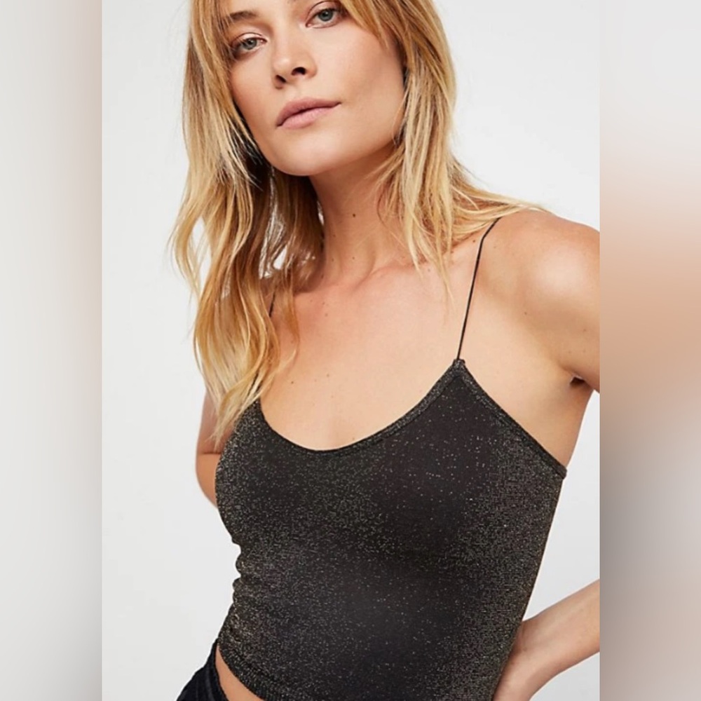 Free People Black and Gold Skinny Strap Seamless Brami